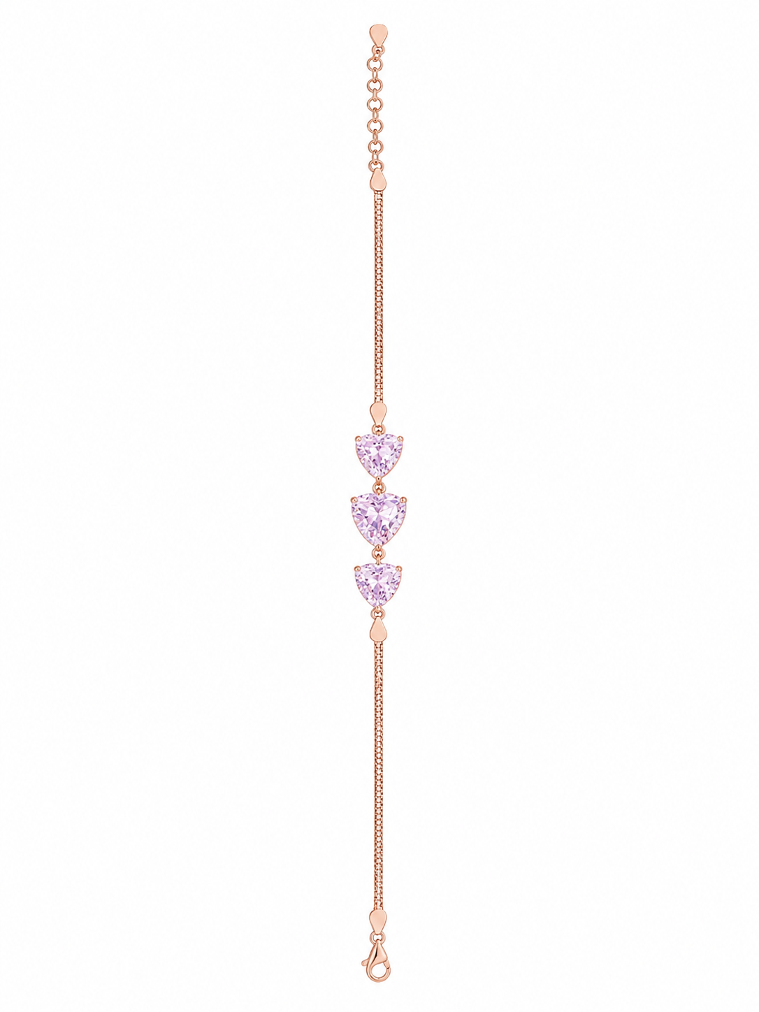 925 Sterling Silver Pink Solitaire Bracelet - Rose Gold Finish - front view