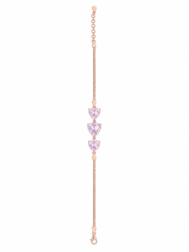 925 Sterling Silver Pink Solitaire Bracelet - Rose Gold Finish - front view