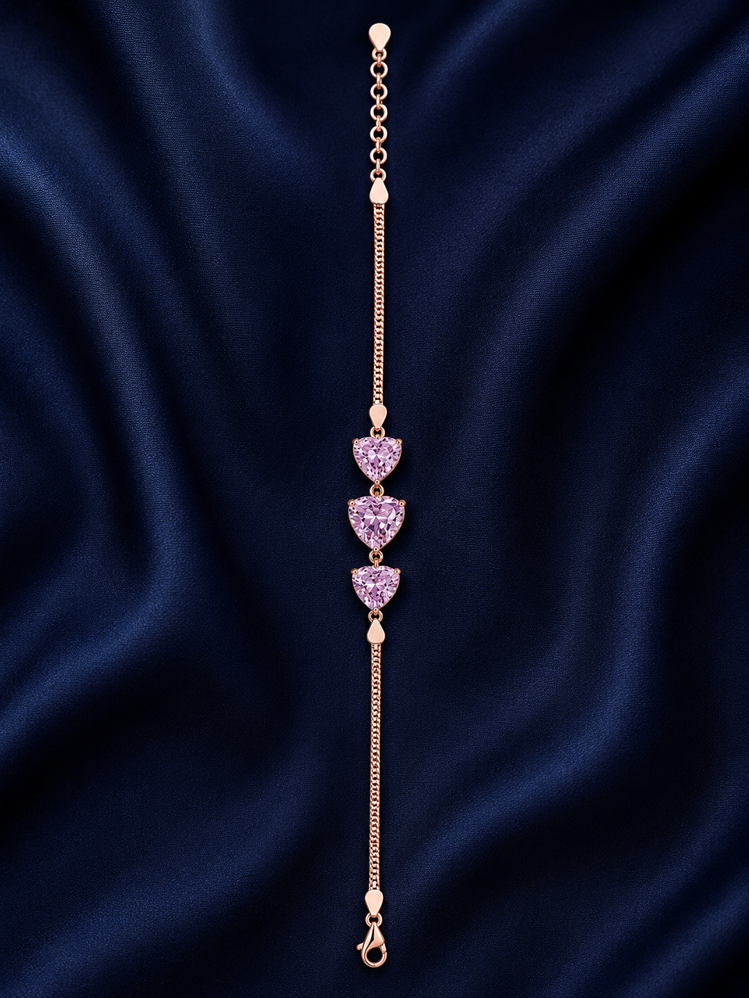 925 Sterling Silver Pink Solitaire Bracelet - Rose Gold Finish - alternate view