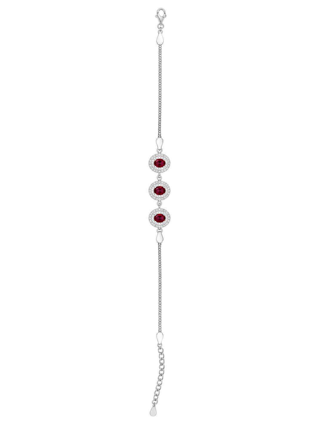 925 Sterling Silver Red Ruby Bracelet - Silver Finish - front view
