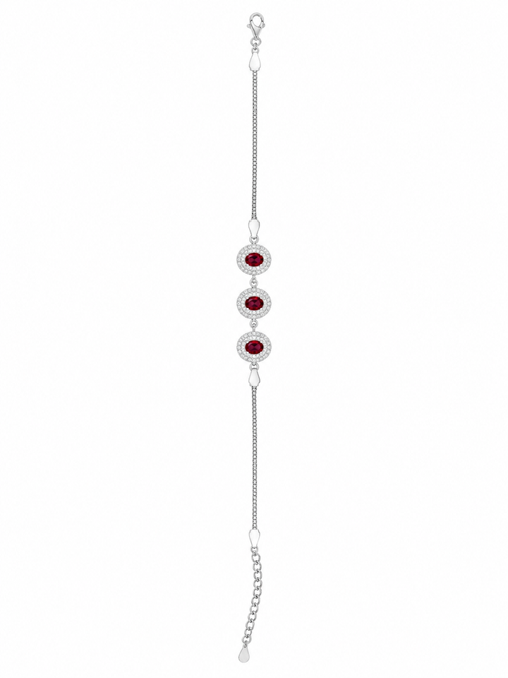 925 Sterling Silver Red Ruby Bracelet - Silver Finish - front view