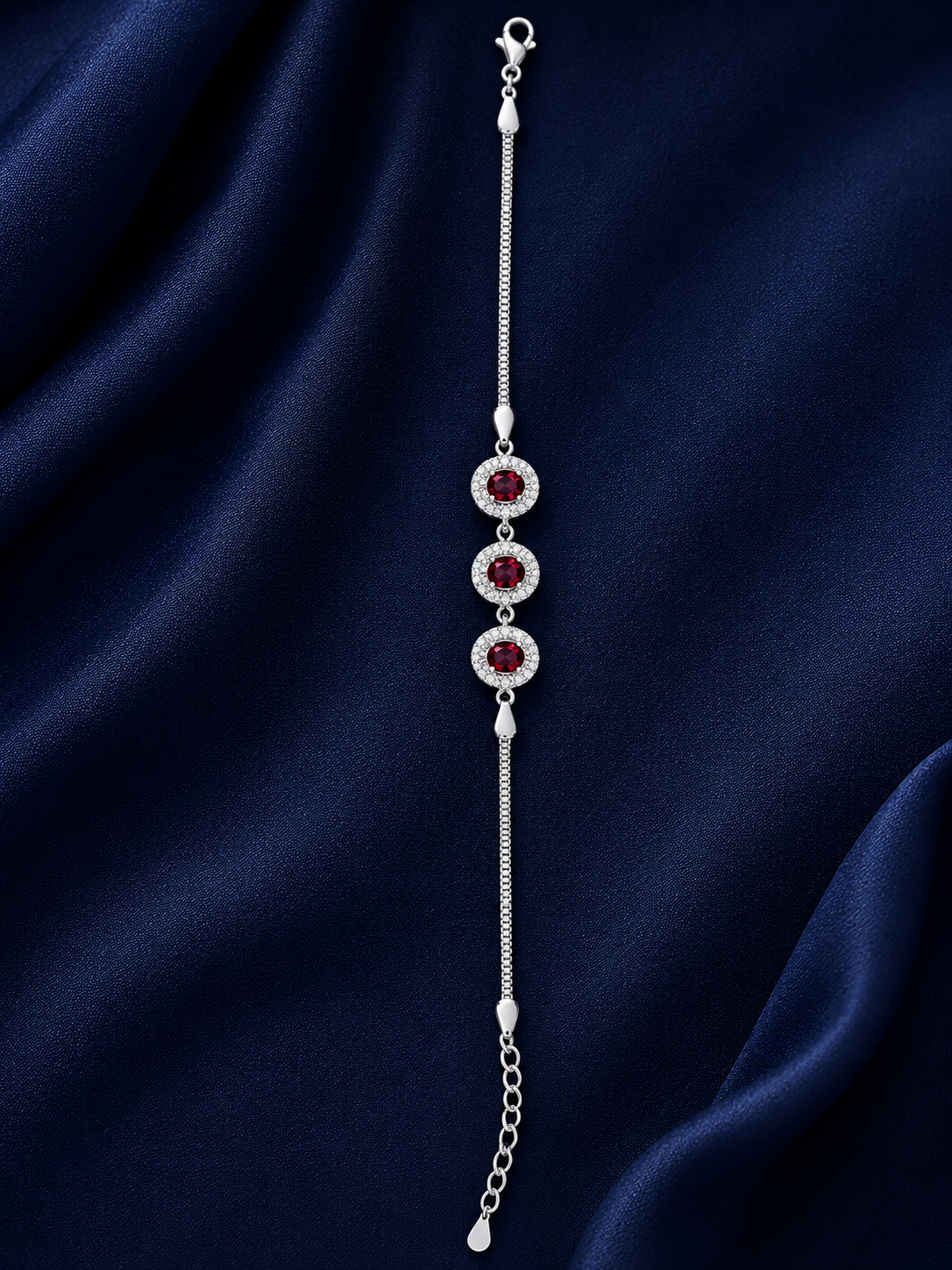 925 Sterling Silver Red Ruby Bracelet - Silver Finish - alternate view