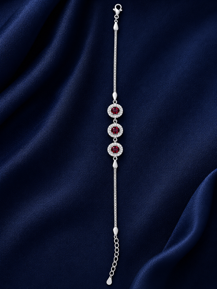 925 Sterling Silver Red Ruby Bracelet - Silver Finish - alternate view