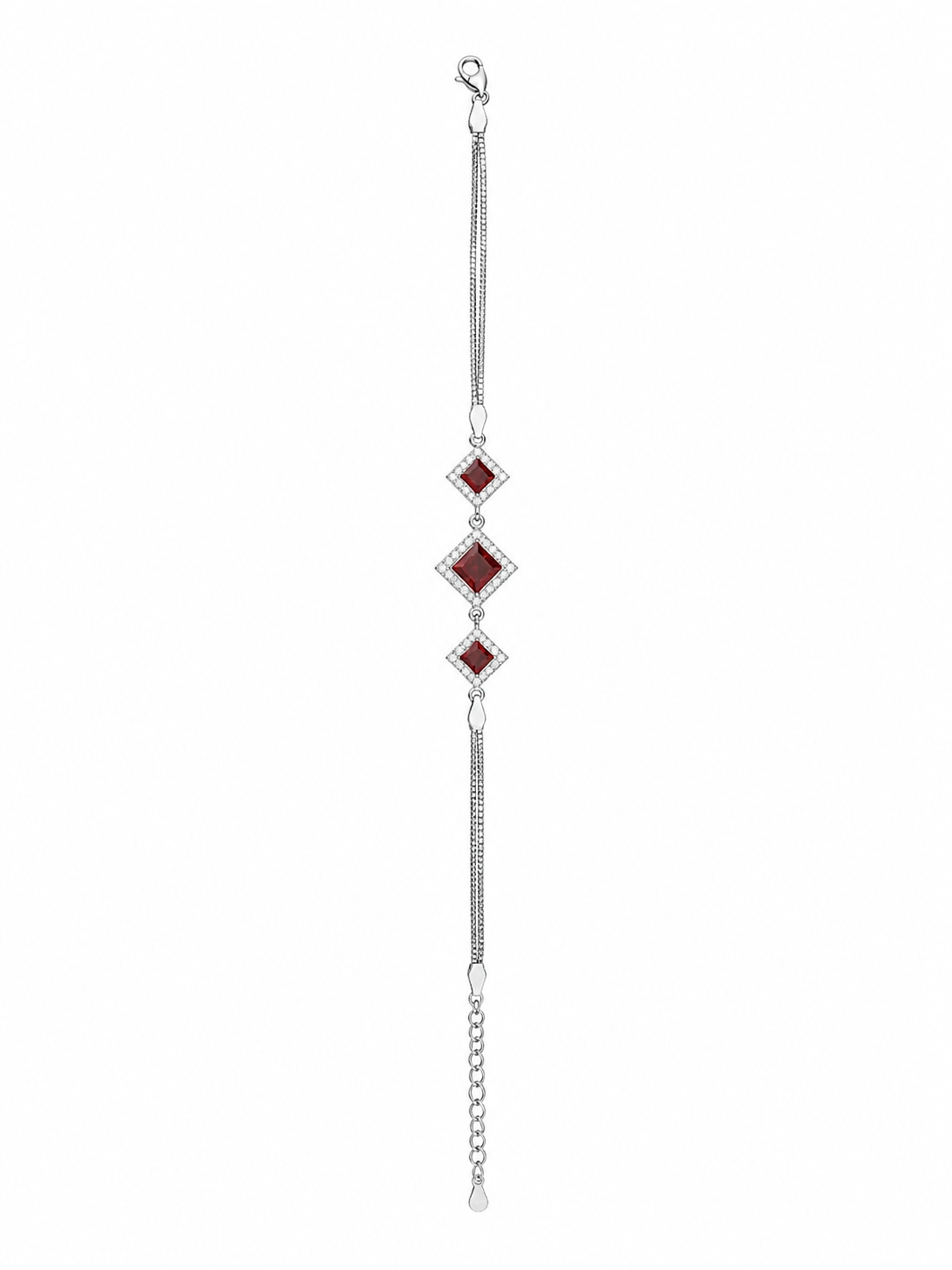 925 Sterling Silver Red Ruby Bracelet - Silver Finish - front view