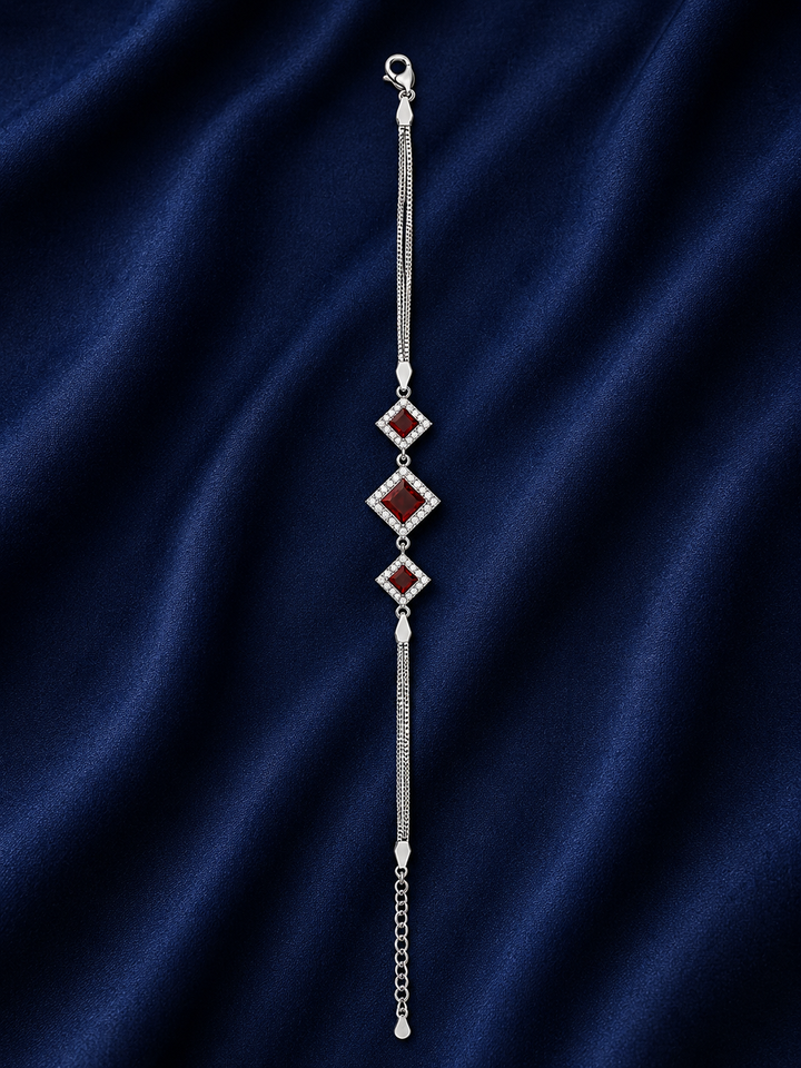 925 Sterling Silver Red Ruby Bracelet - Silver Finish - alternate view
