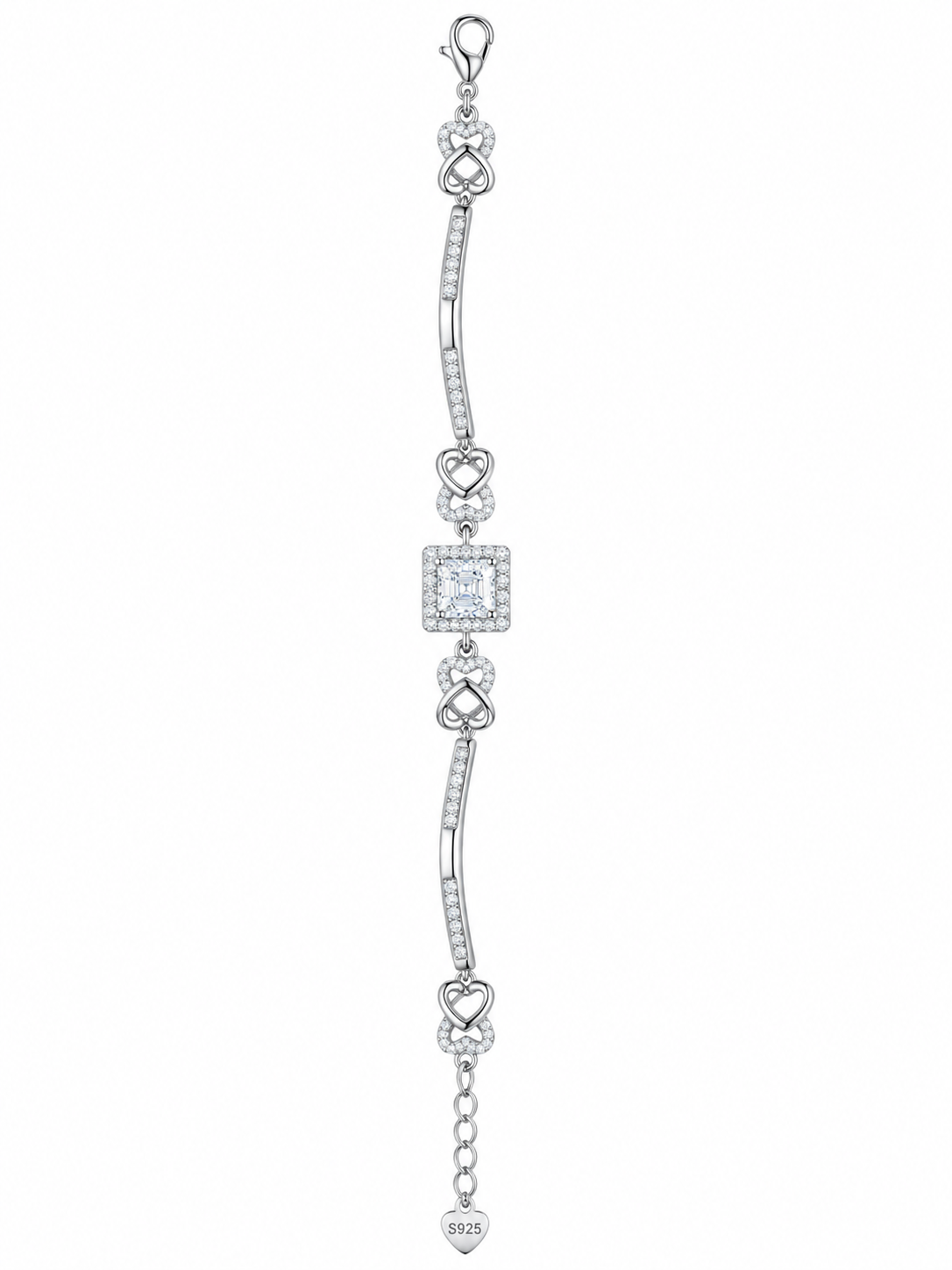925 Sterling Silver 3-Piece Bracelet - Silver Finish - front view