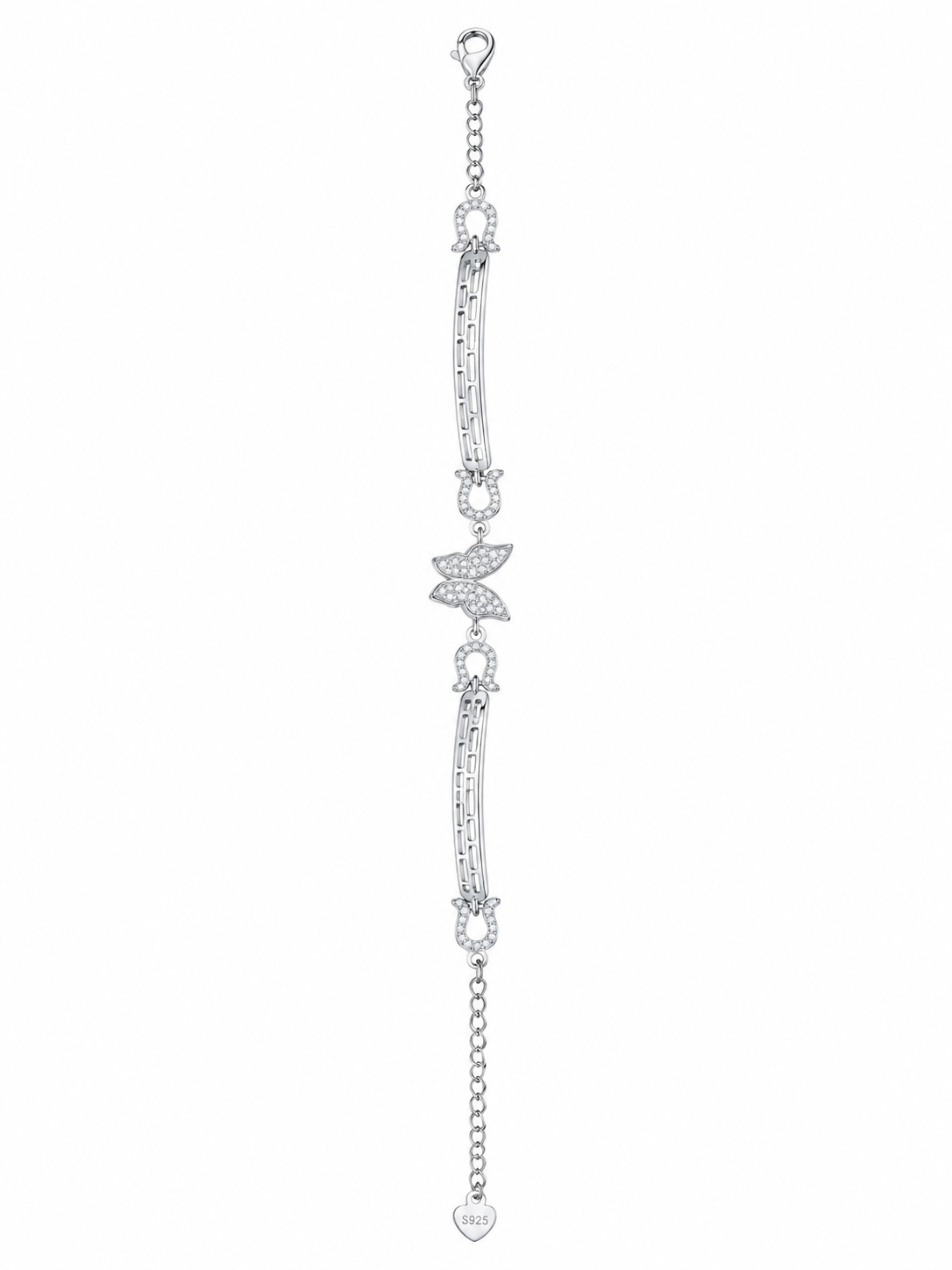 925 Sterling Silver Butterfly 3-Piece Bracelet - Silver Finish - front view