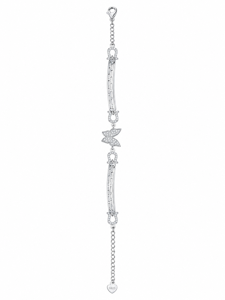 925 Sterling Silver Butterfly 3-Piece Bracelet - Silver Finish - front view