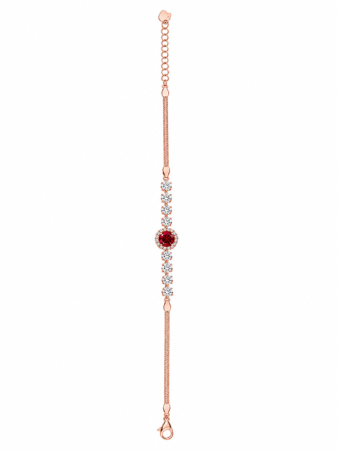 925 Sterling Silver Red Stone Bracelet - Rose Gold Finish - front view