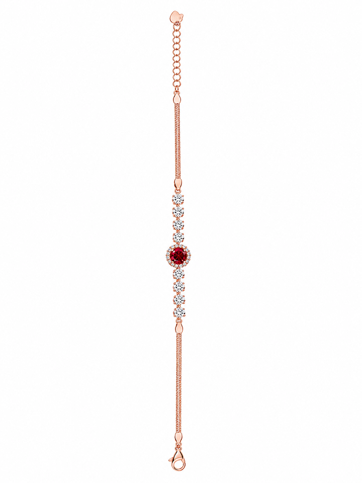 925 Sterling Silver Red Stone Bracelet - Rose Gold Finish - front view