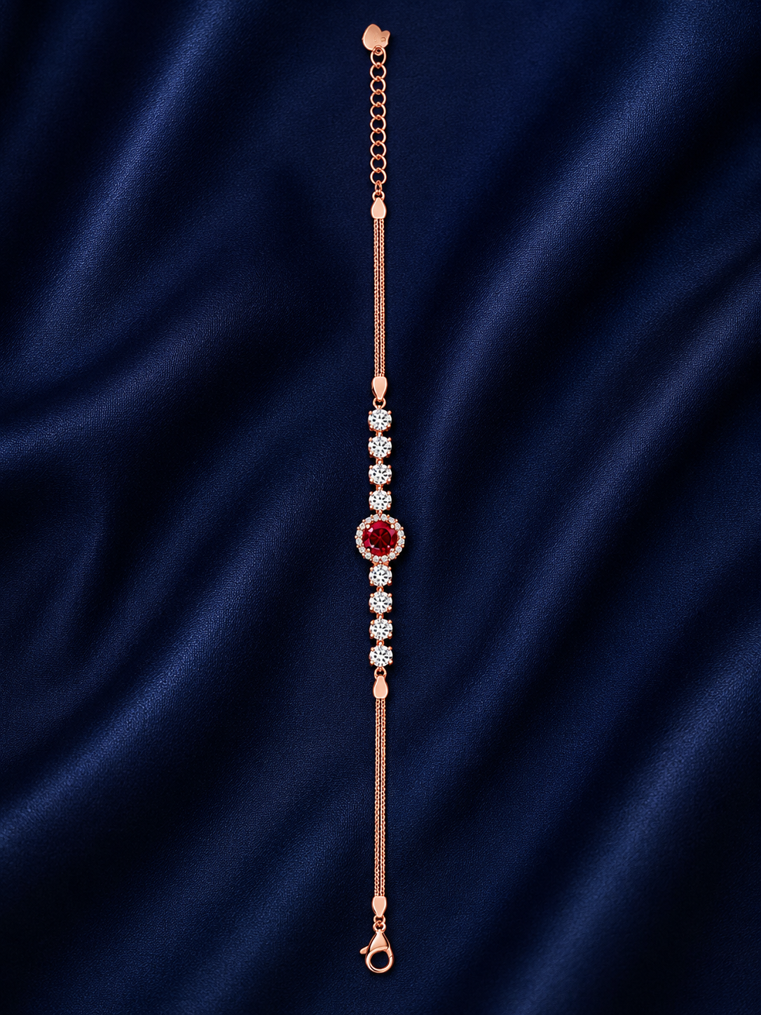 925 Sterling Silver Red Stone Bracelet - Rose Gold Finish - alternate view
