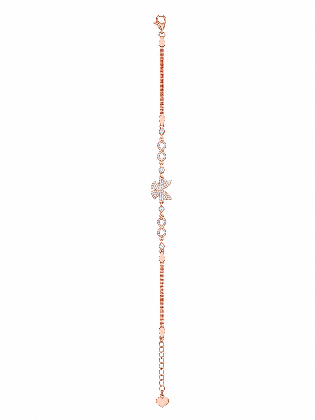 925 Sterling Silver Butterfly With Infinity Bracelet - Rose Gold Finish - front view