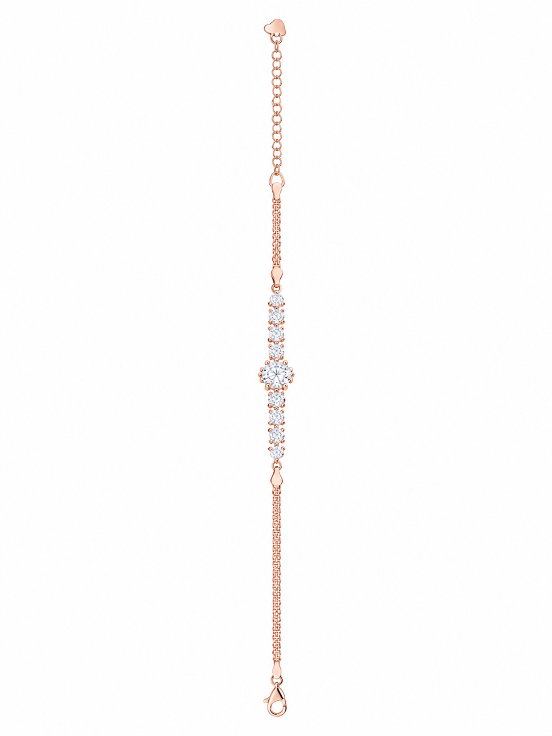 925 Sterling Silver Center Solitaire Bracelet - Rose Gold Finish - front view