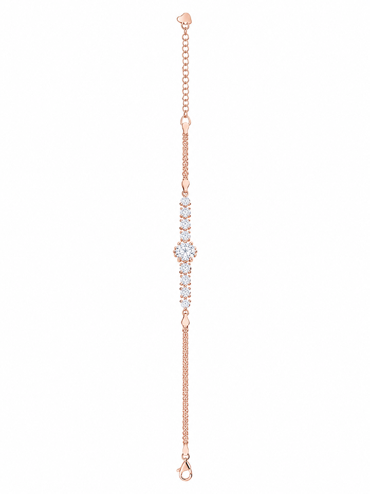 925 Sterling Silver Center Solitaire Bracelet - Rose Gold Finish - front view