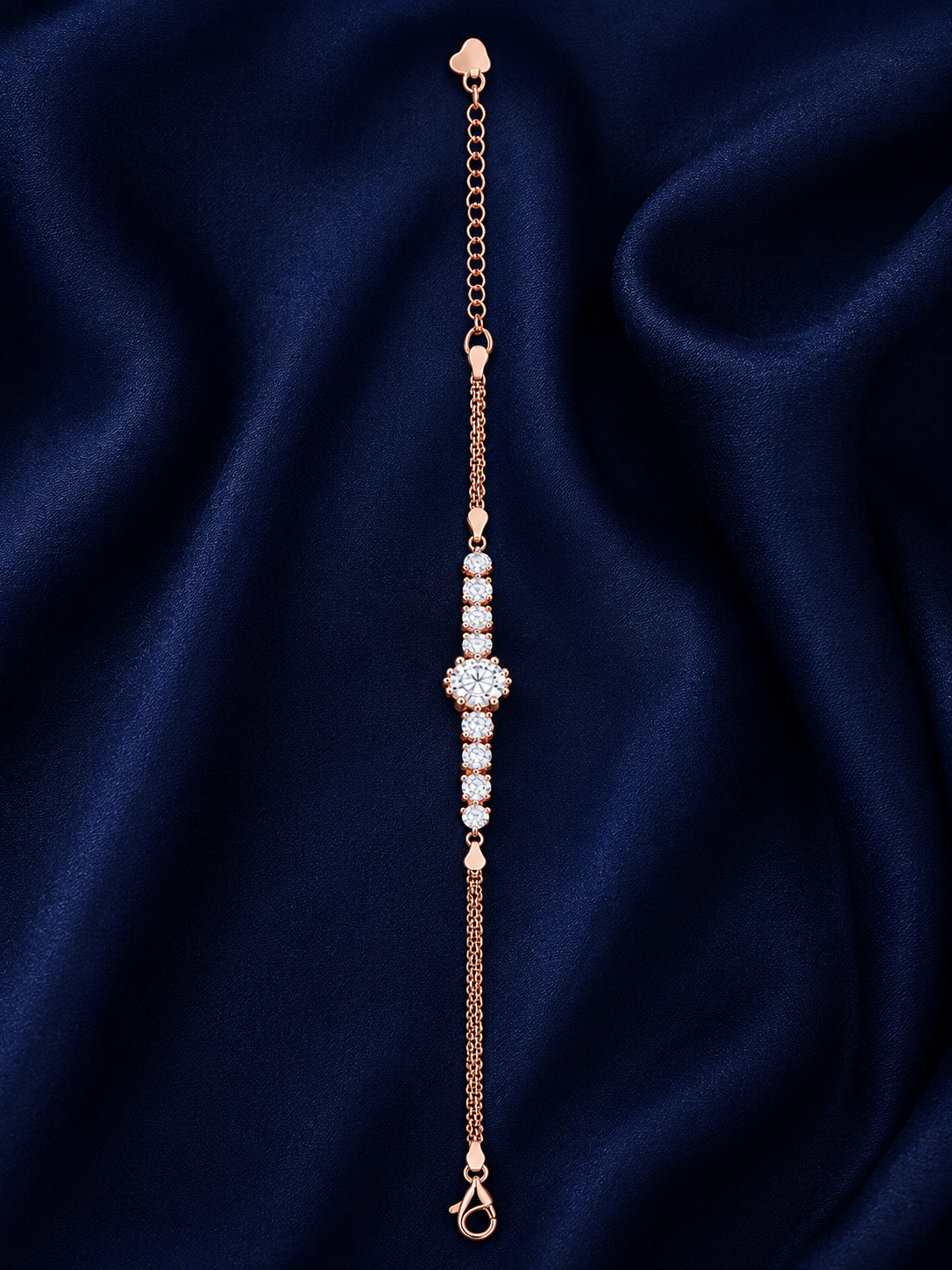 925 Sterling Silver Center Solitaire Bracelet - Rose Gold Finish - alternate view