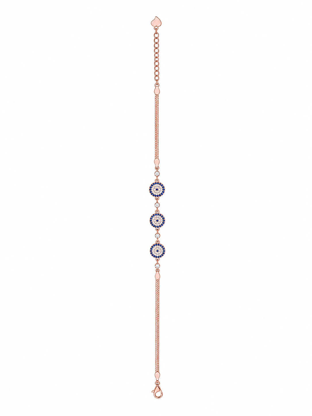 925 Sterling Silver Evil Eye 3-Piece Bracelet - Rose Gold Finish - front view