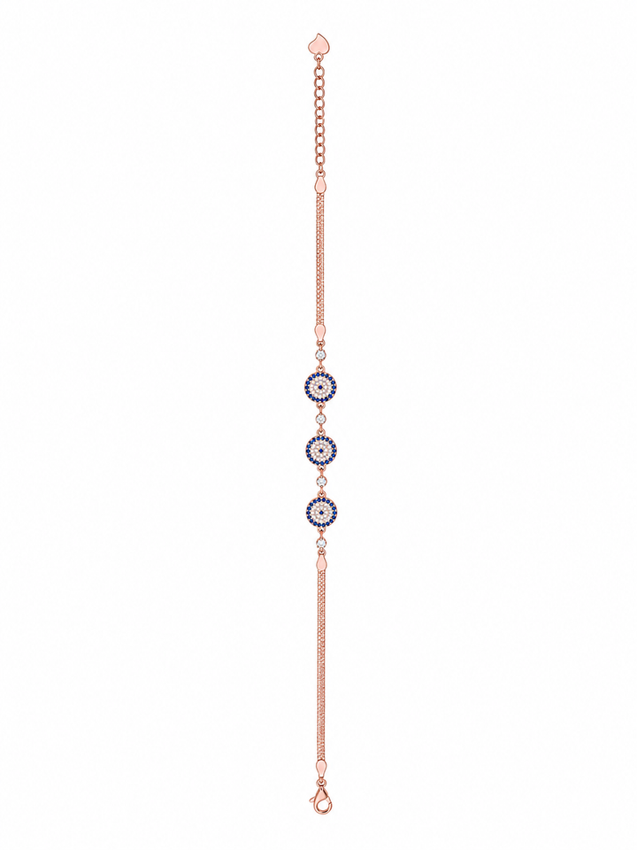 925 Sterling Silver Evil Eye 3-Piece Bracelet - Rose Gold Finish - front view