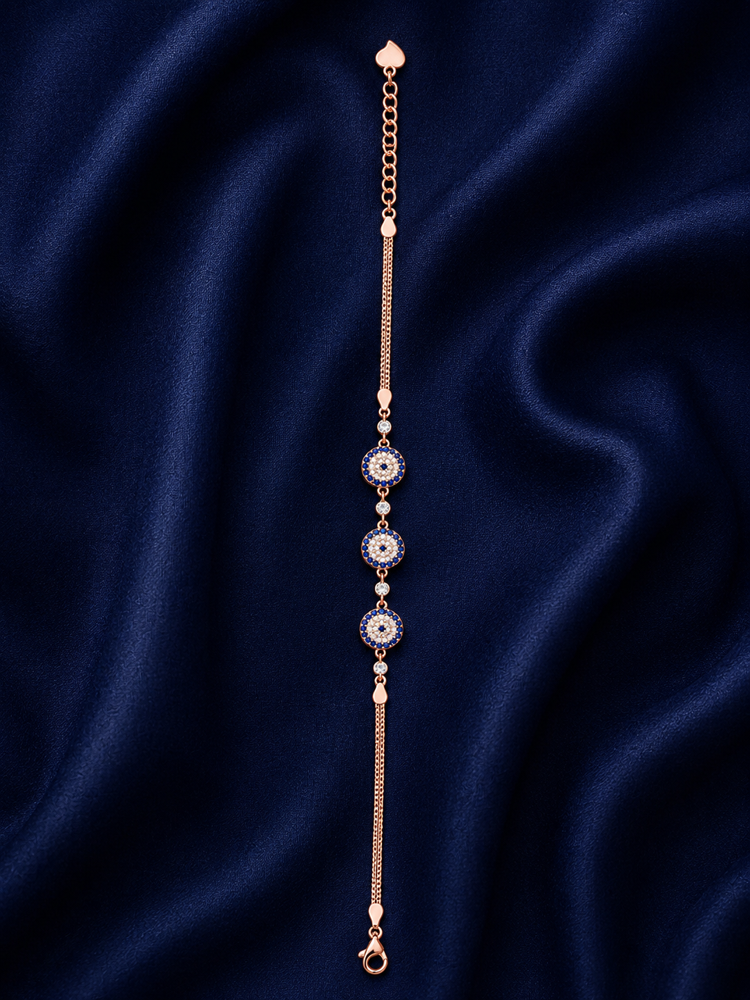 925 Sterling Silver Evil Eye 3-Piece Bracelet - Rose Gold Finish - alternate view