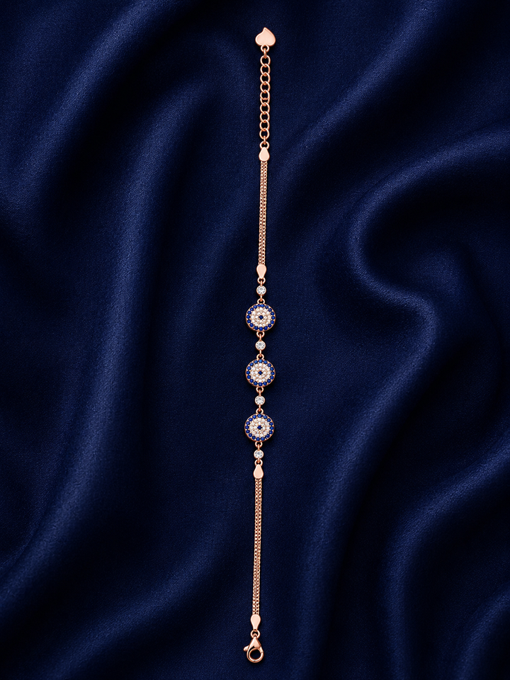 925 Sterling Silver Evil Eye 3-Piece Bracelet - Rose Gold Finish - alternate view