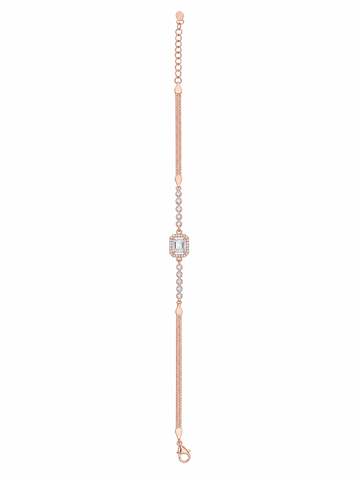 925 Sterling Silver Classic Tennis Bracelet - Rose Gold Finish - front view