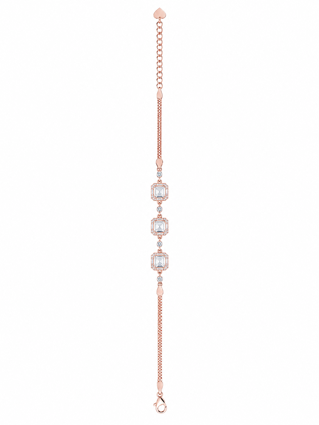 925 Sterling Silver 3-Piece Stone Bracelet - Rose Gold Finish - front view