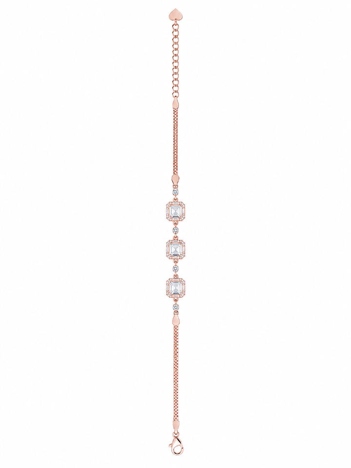 925 Sterling Silver 3-Piece Stone Bracelet - Rose Gold Finish - front view