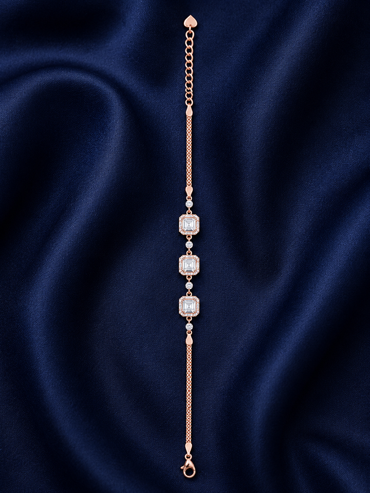 925 Sterling Silver 3-Piece Stone Bracelet - Rose Gold Finish - alternate view