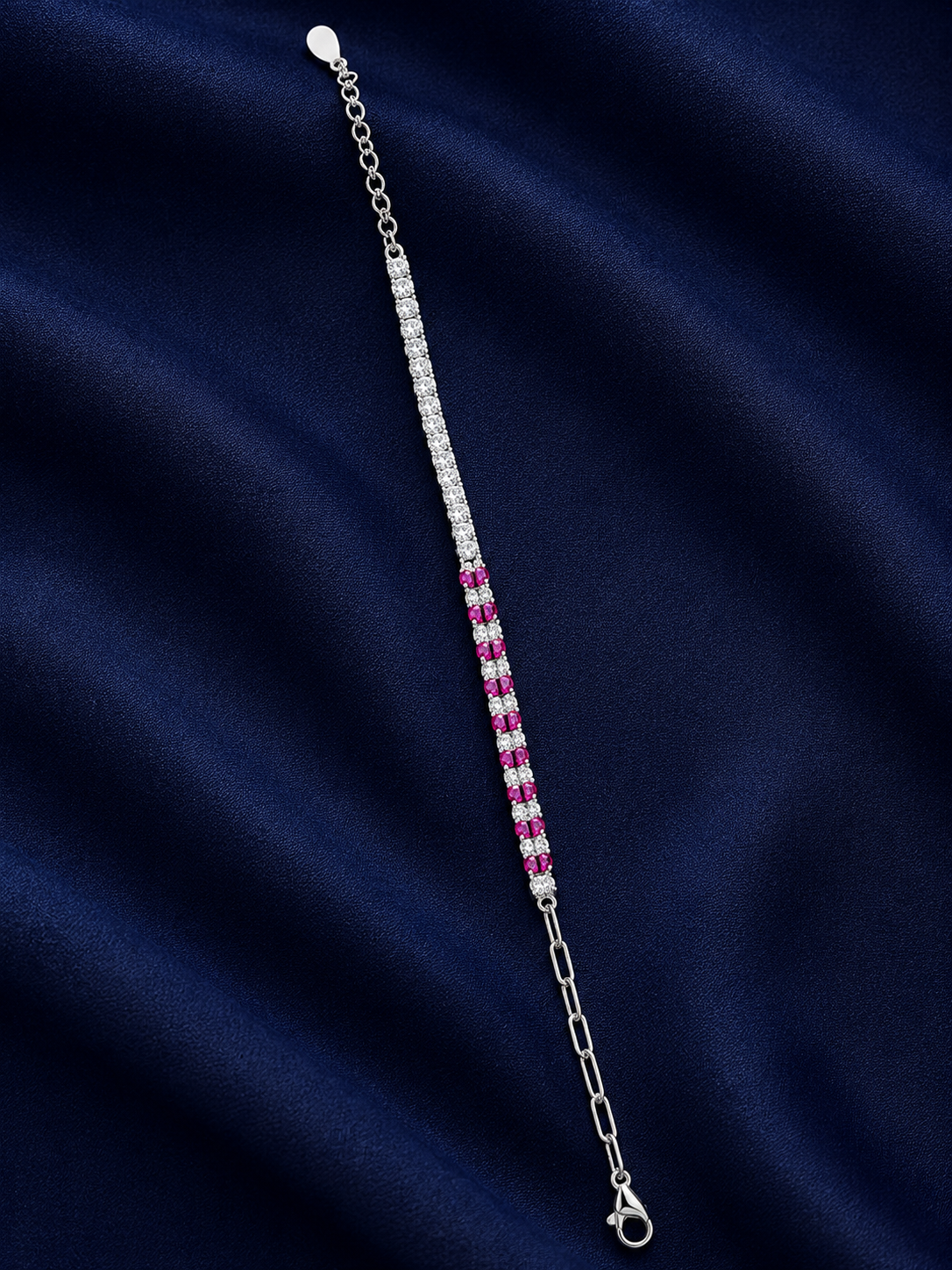 925 Sterling Silver Pink Stone Bracelet - Silver Finish - front view