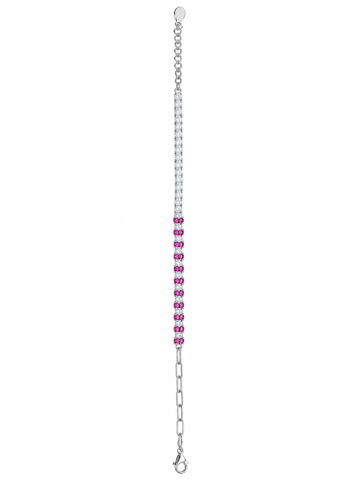 925 Sterling Silver Pink Stone Bracelet - Silver Finish - alternate view