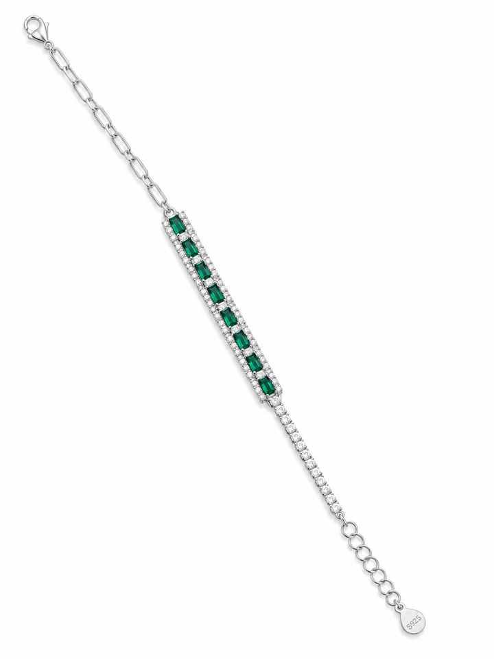 925 Sterling Silver Green Stone With Half Tennis Bracelet - Silver Finish - alternate view