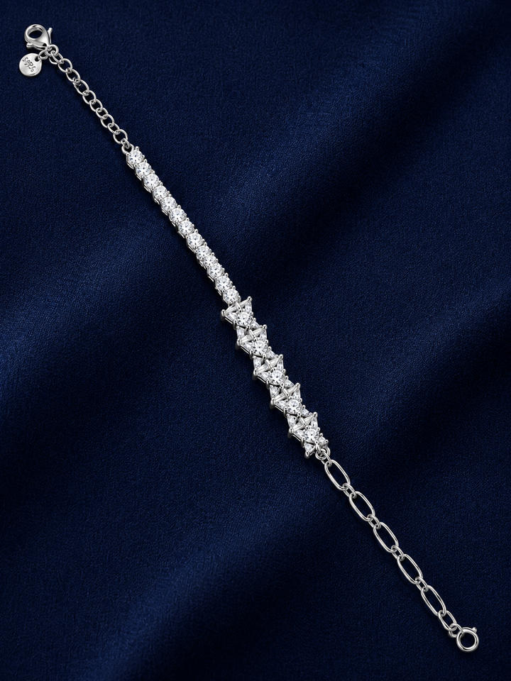 925 Sterling Silver CZ Stone Bracelet - Silver Finish - front view