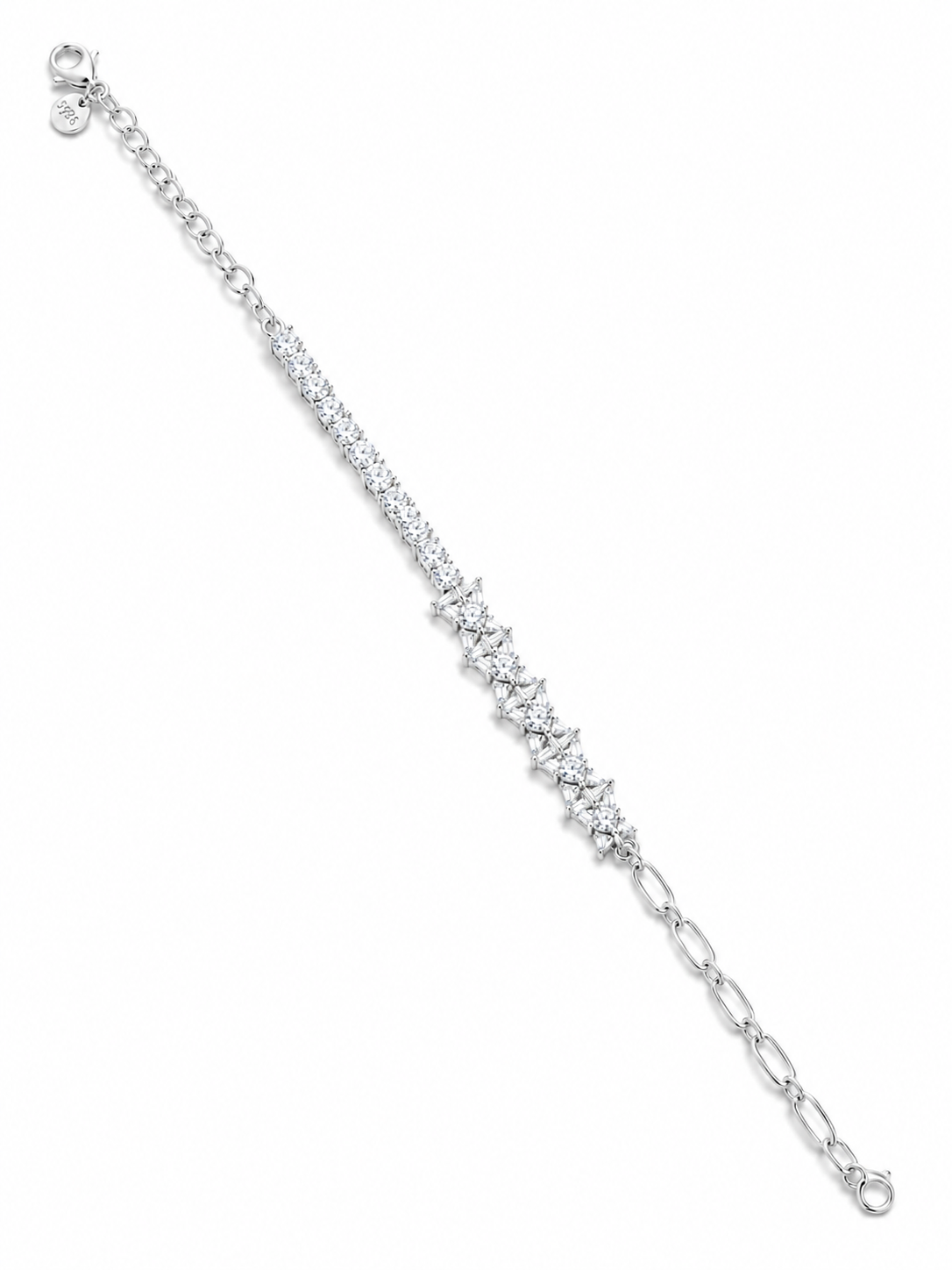 925 Sterling Silver CZ Stone Bracelet - Silver Finish - alternate view