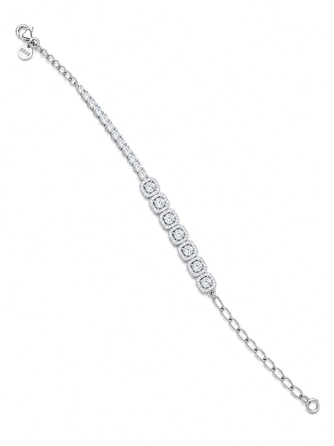 925 Sterling Silver CZ Stone With Half Tennis And Half Chainbracelet Touch Womens With All Collection With Bracelet 92.5 Sterling Bracelet - Silver Finish - front view