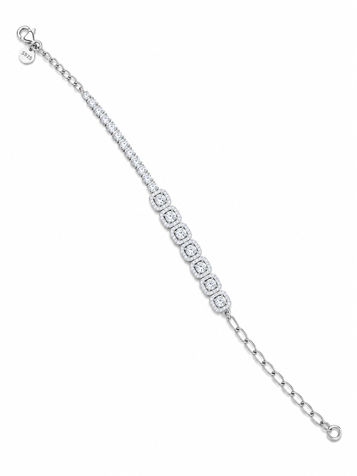 925 Sterling Silver CZ Stone With Half Tennis And Half Chainbracelet Touch Womens With All Collection With Bracelet 92.5 Sterling Bracelet - Silver Finish - front view