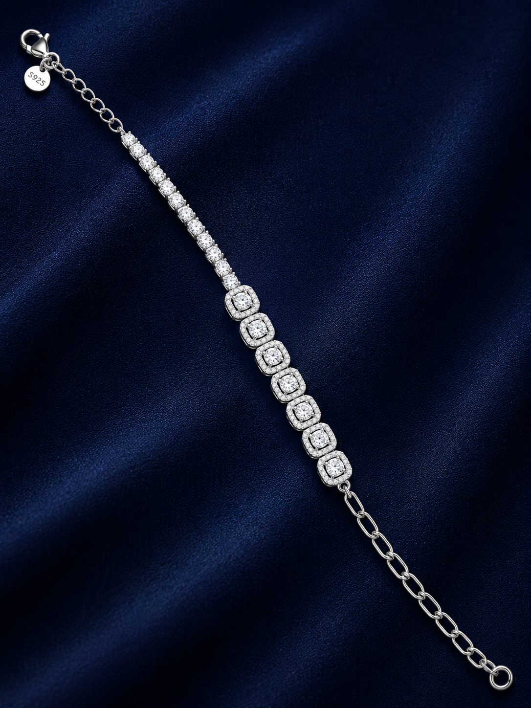 925 Sterling Silver CZ Stone With Half Tennis And Half Chainbracelet Touch Womens With All Collection With Bracelet 92.5 Sterling Bracelet - Silver Finish - alternate view