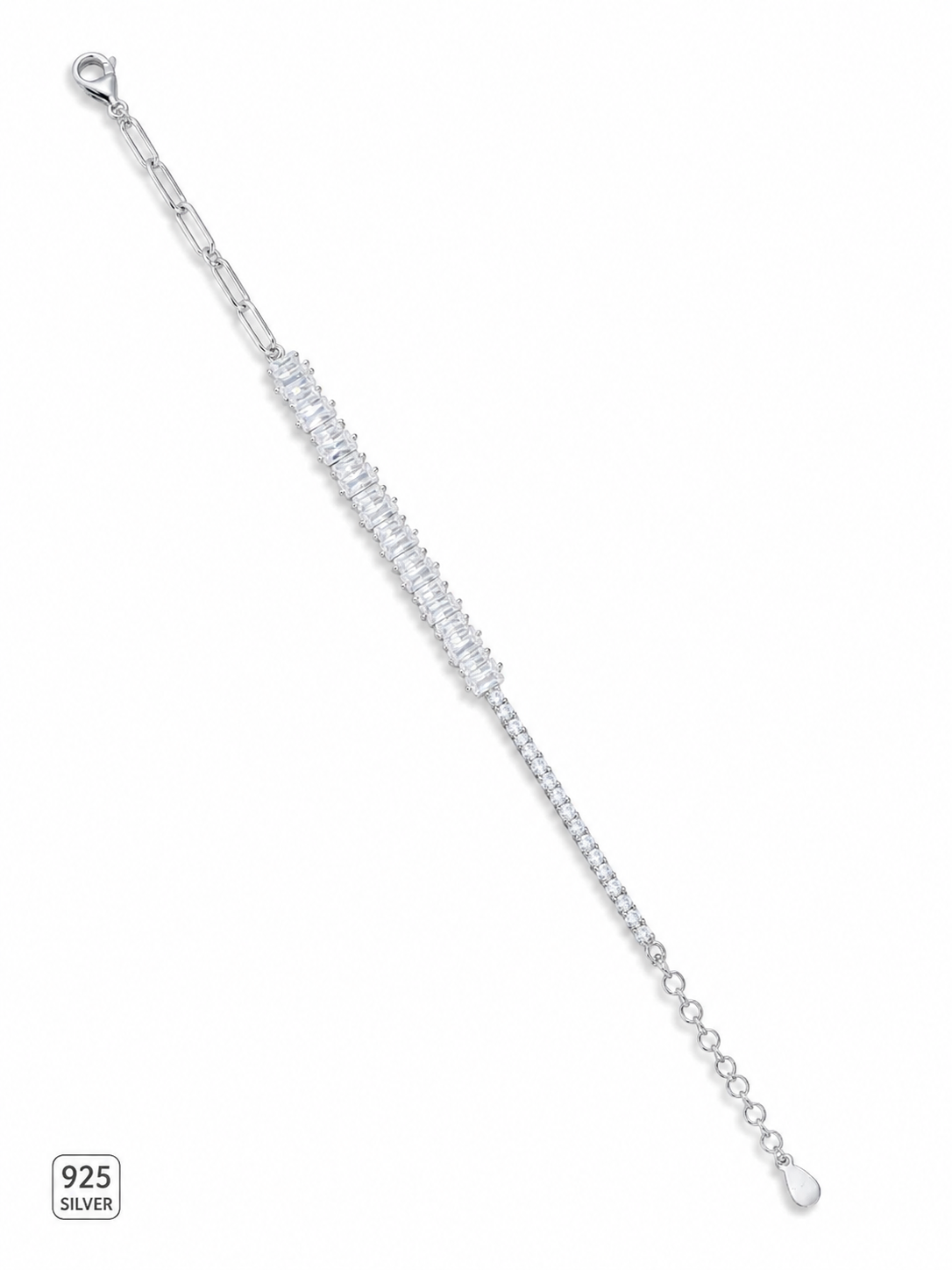 925 Sterling Silver CZ With A Premium Design Bracelet - Silver Finish - front view