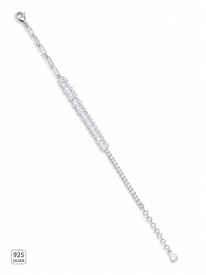 925 Sterling Silver CZ With A Premium Design Bracelet - Silver Finish - front view