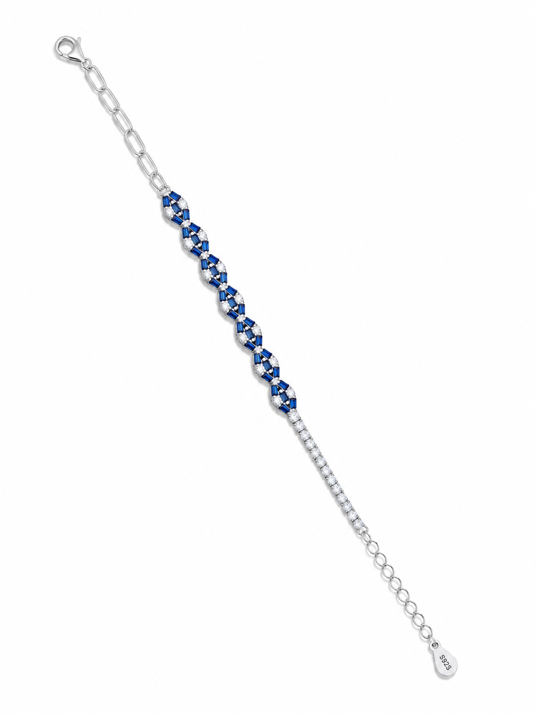 925 Sterling Silver Blue Stone With Tennis And Bracelet - Silver Finish - front view