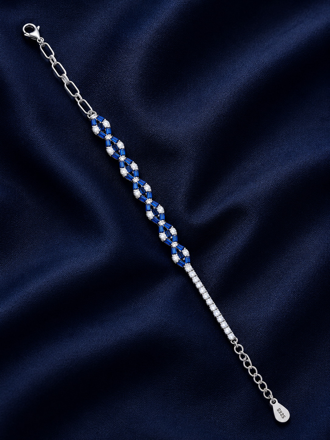 925 Sterling Silver Blue Stone With Tennis And Bracelet - Silver Finish - alternate view