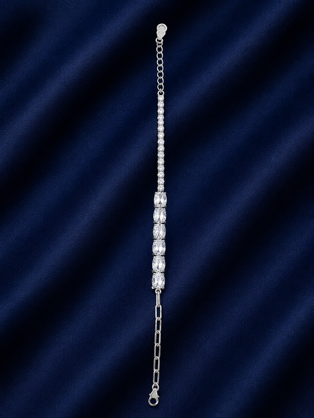 925 Sterling Silver CZ With Tennis And Chain Bracelet - Silver Finish - alternate view