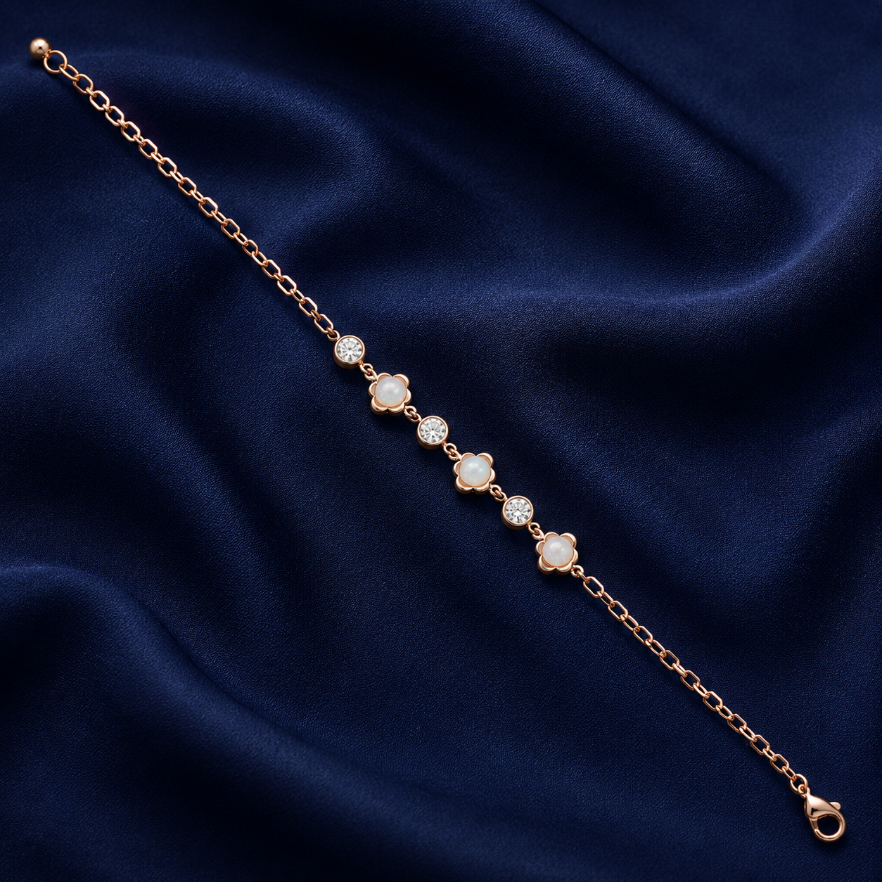 925 Sterling Silver Flower With Pearl Bracelet - Rose Gold Finish - alternate view