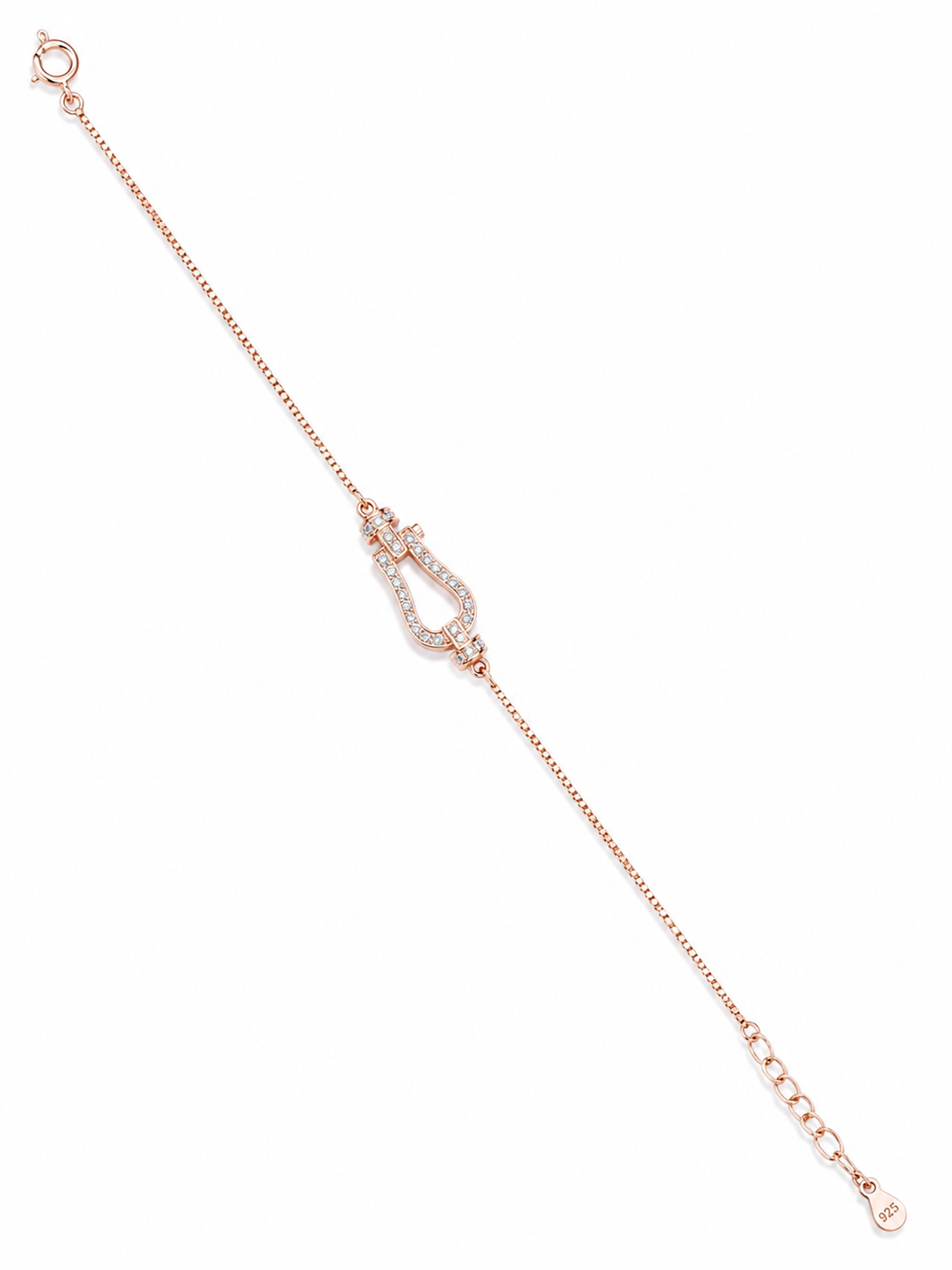 925 Sterling Silver Belt Pattern Bracelet - Rose Gold Finish - front view