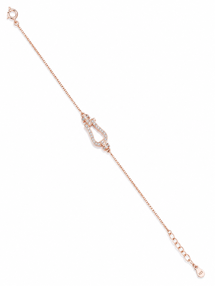 925 Sterling Silver Belt Pattern Bracelet - Rose Gold Finish - front view