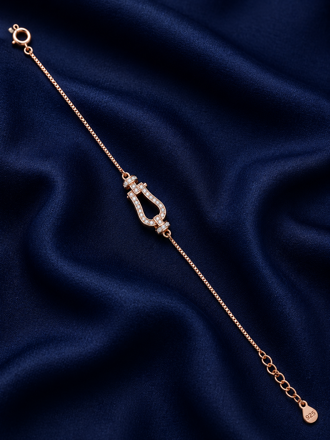 925 Sterling Silver Belt Pattern Bracelet - Rose Gold Finish - alternate view