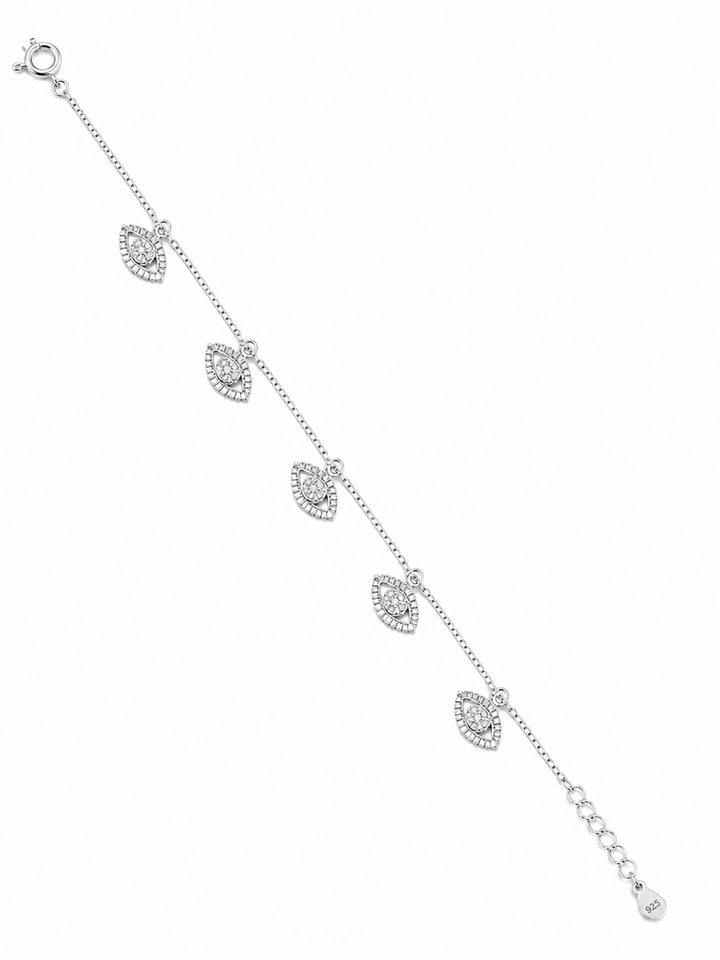 925 Sterling Silver Evil Eye Charm Bracelet - Silver Finish - front view