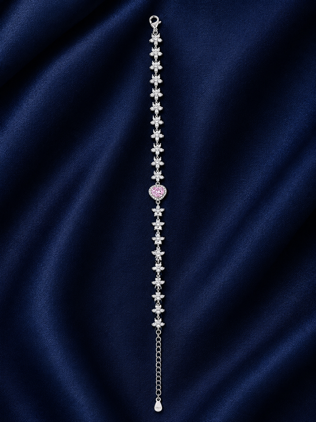 925 Sterling Silver Light Pink Heart Shape Bracelet - Silver Finish - alternate view