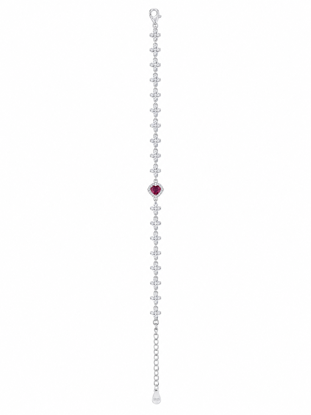 925 Sterling Silver Red Wine Colour Bracelet - Silver Finish - front view