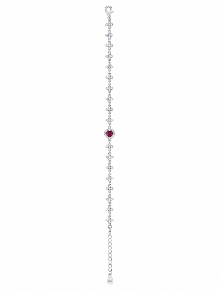 925 Sterling Silver Red Wine Colour Bracelet - Silver Finish - front view