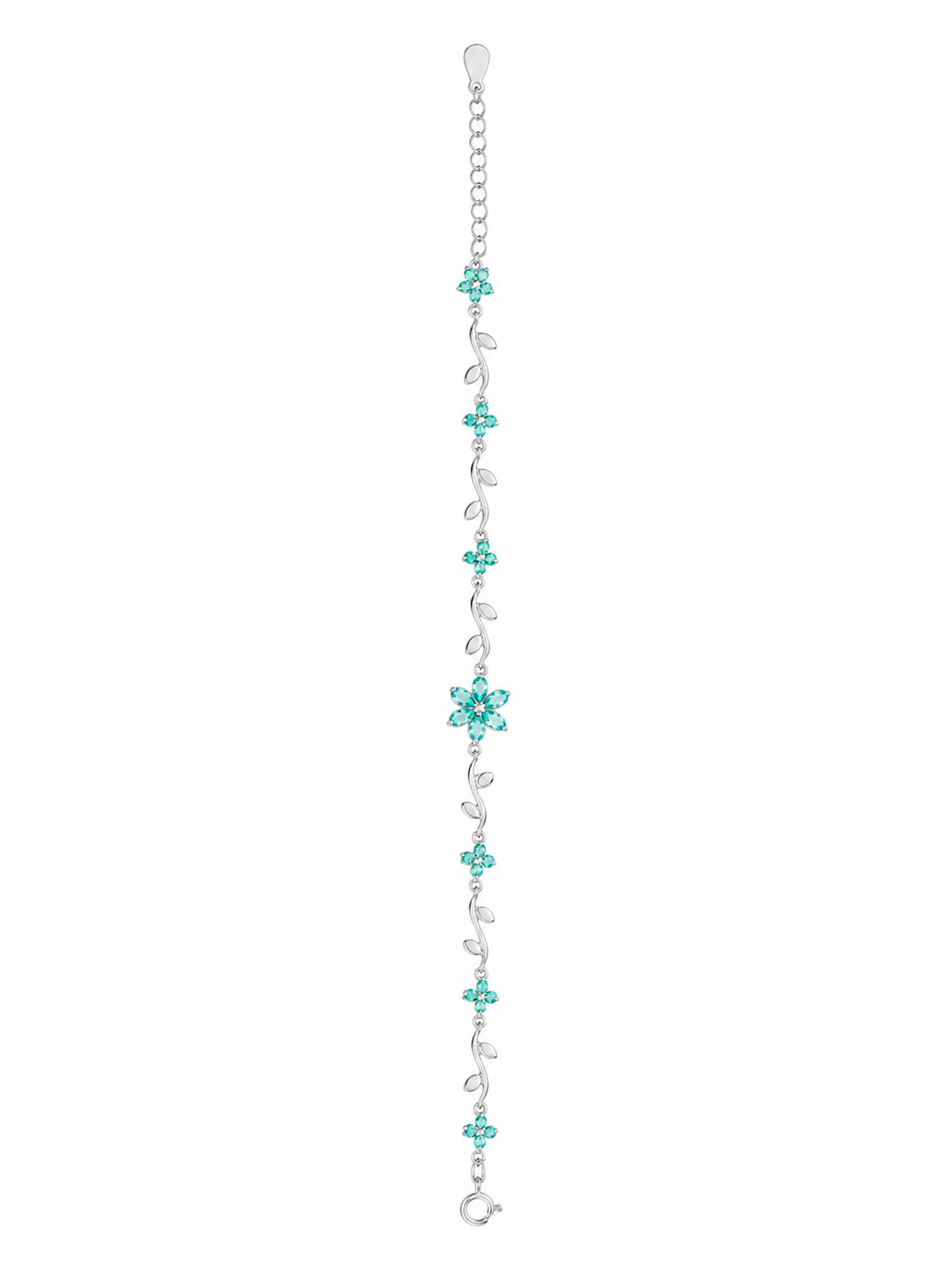 925 Sterling Silver Blue With Flower With Pink With White Bracelet - Silver Finish - front view