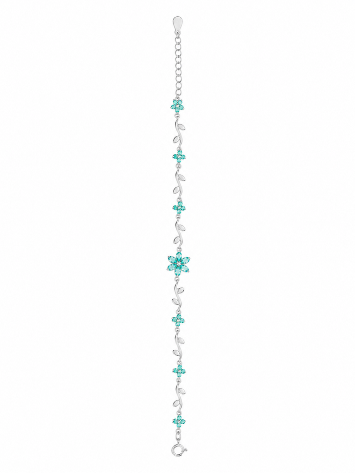 925 Sterling Silver Blue With Flower With Pink With White Bracelet - Silver Finish - front view